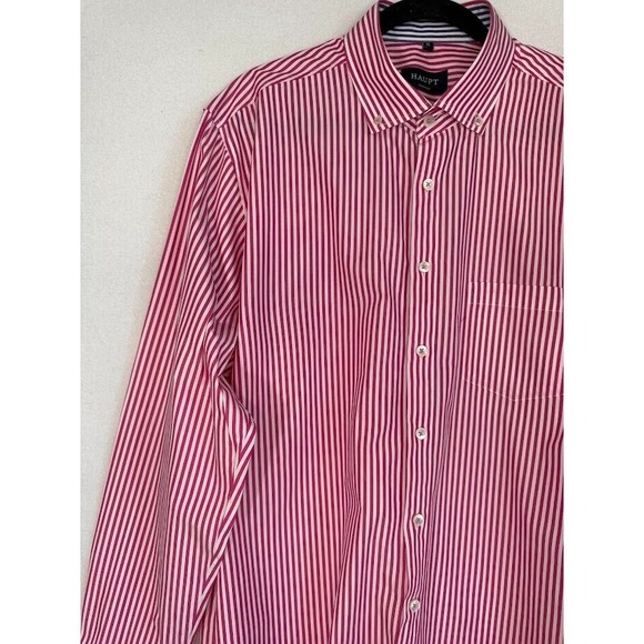 Haupt Shirt Modern Fit Men's Size XL Red Striped Collared Long Sleeve Button Up - Picture 5 of 16